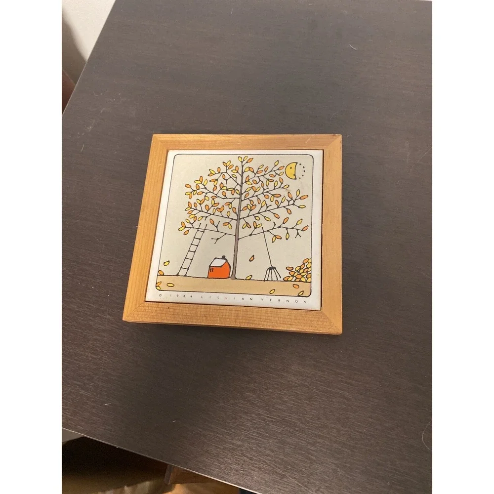vintage 1984 summer season Lillian vernon framed‎ tile art trivet